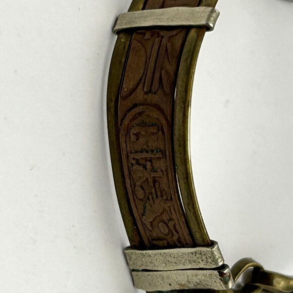 Vintage Egyptian Revival Jasper Stone Bracelet Brass Mixed Metal 6.75 in - Picture 7 of 16